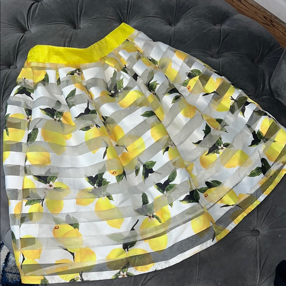 Floral Lemon Print Skirt - Yellow and White